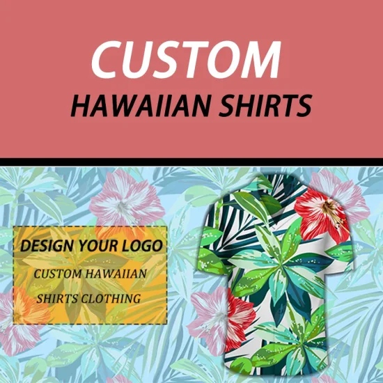 Camisa havaiana masculina vintage de algodão orgânico com estampa personalizada
