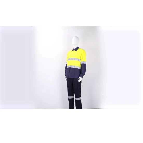 Camisa de algodão de trabalho reflexiva de dois tons de manga longa masculina personalizada para trabalho em mineração de segurança