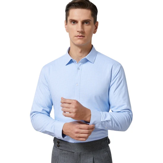 Camisas formais masculinas personalizadas OEM Camisa social casual de manga comprida de fibra de bambu simples para homens