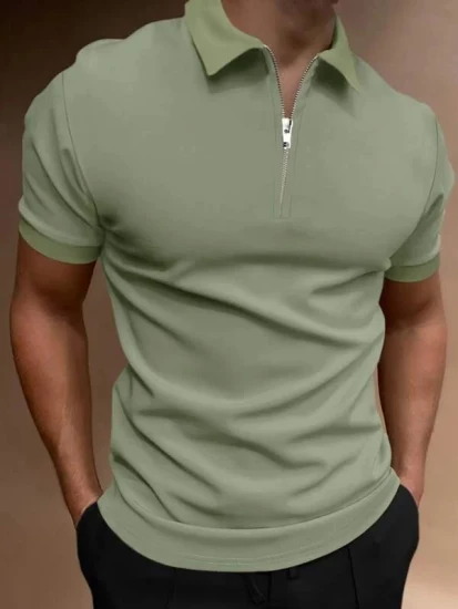 Atacado personalizado logotipo bordado com zíper gola polo camisa masculina de secagem rápida camisas polo